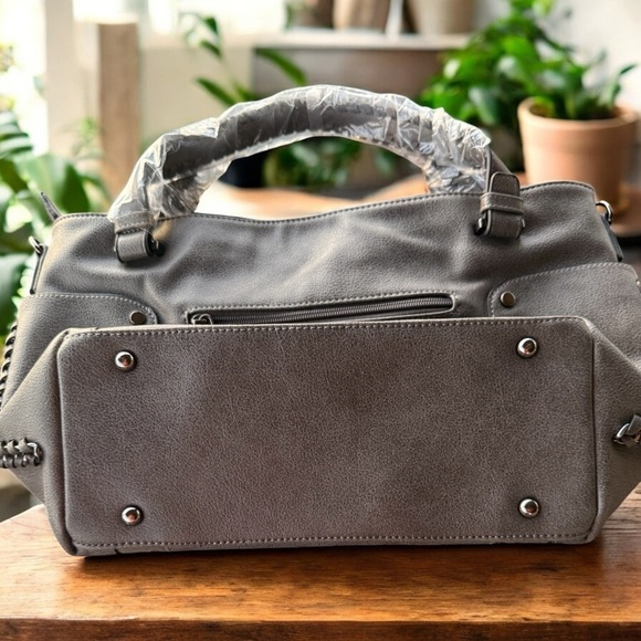 New Realer Gray Large Capacity Shoulder Bag/Tote Studded Details - Picture 3 of 16
